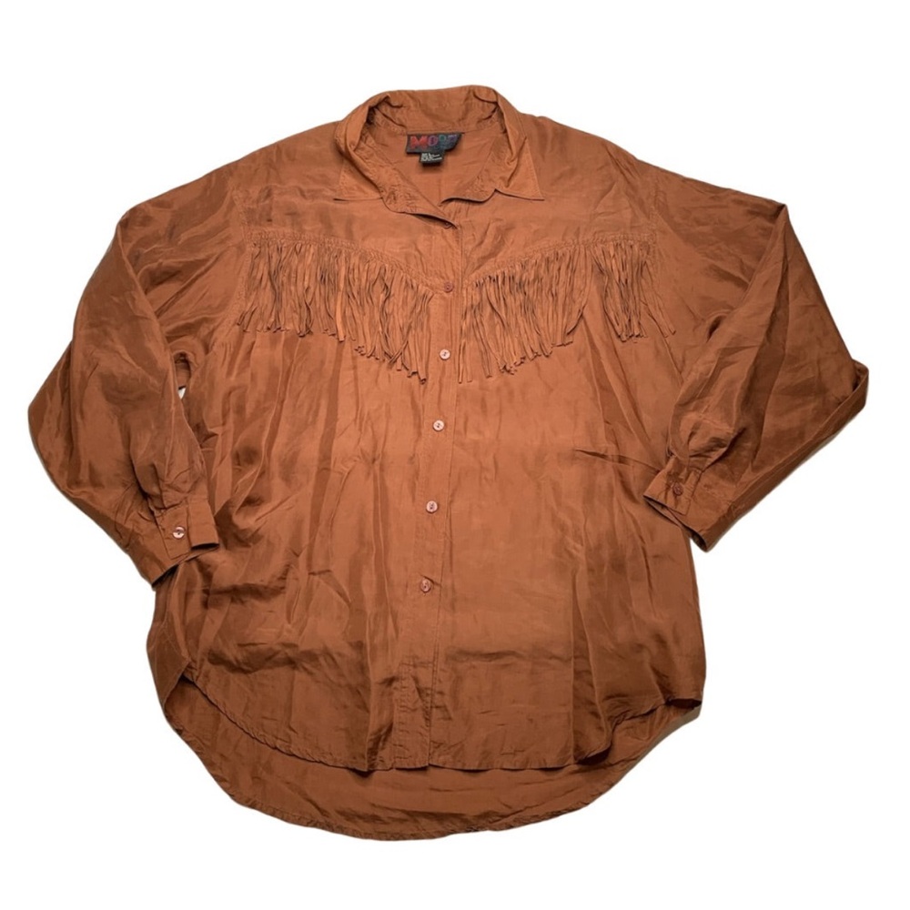 Vintage Western Moda BB Dakota 100% Silk Fringe Button Up- Women’s Size L